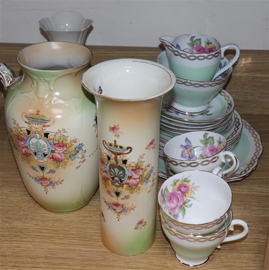 A tea service and four bone china items